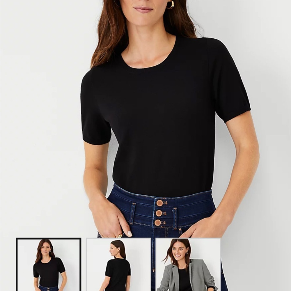 Ann Taylor Cotton Black Crew Neck Sweater-size XS. Washable!